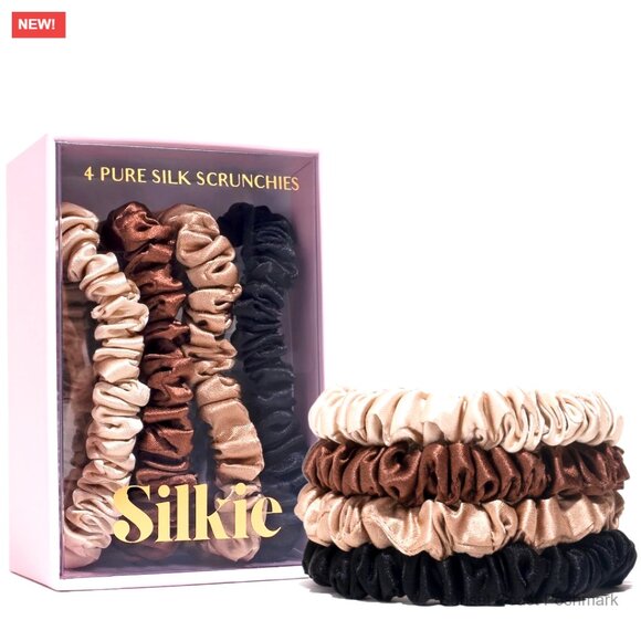 Skinny Silk Scrunchies Set of 4 with Travel Pouch No Damage Hair Ties main image 4
